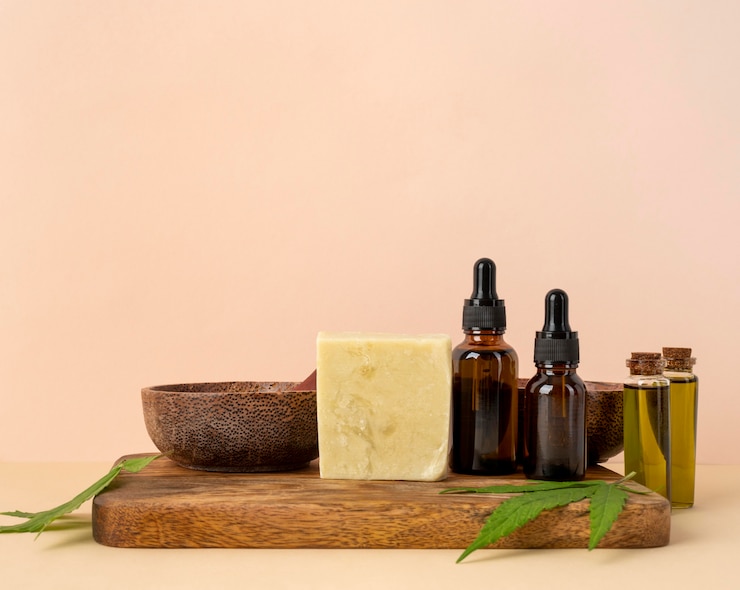 Free Photo cannabis oil bottle arrangement