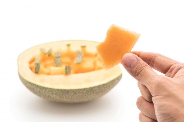 cantaloupe melon on white