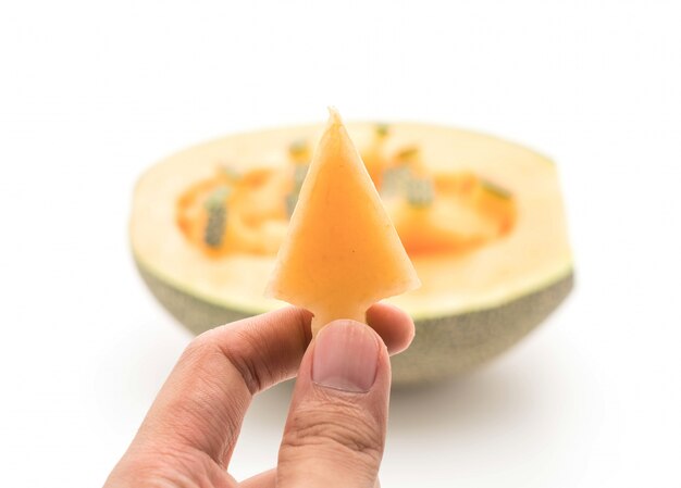 cantaloupe melon on white