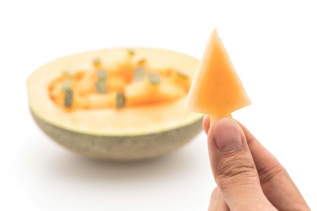 cantaloupe melon on white