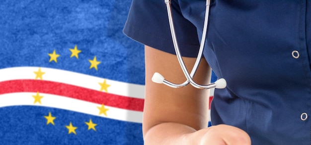 Free photo cape verde flag female doctor with stethoscope, national healthcare system