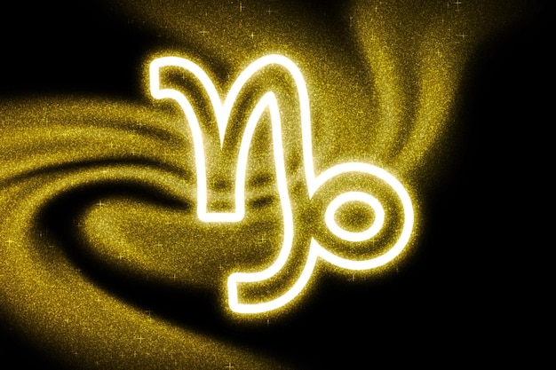 Бесплатное фото Знак зодиака козерог, золотой блеск, гороскоп астрология фон, козерог, на темном фоне