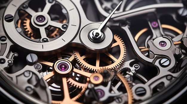 Foto gratuita catturato in macro, l'interno di un orologio rivela la sua meccanica meticolosamente intricata