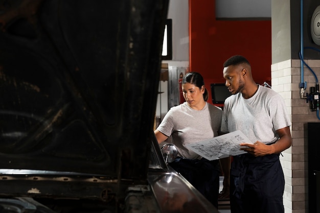 Free photo car being taking care of in workshop