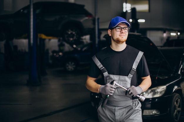 Car mechanist making car service