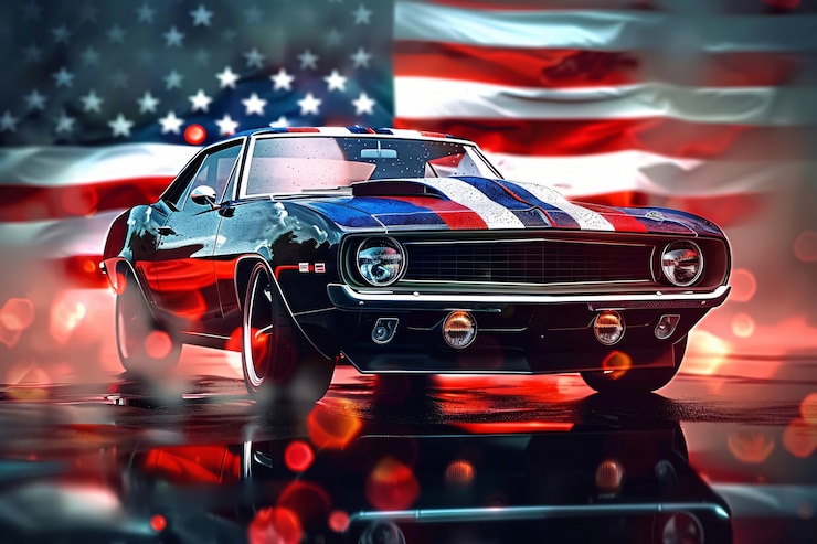 無料Photo アメリカ国旗を掲げた車 忠誠の日