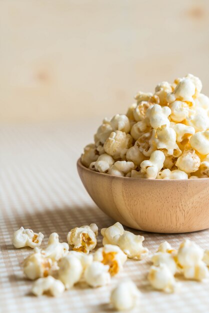 caramel popcorn on table