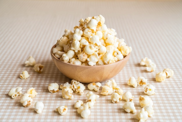 caramel popcorn on table