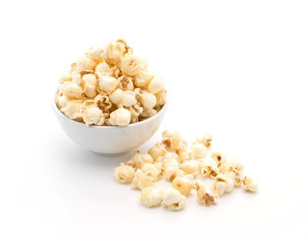 caramel popcorn on white