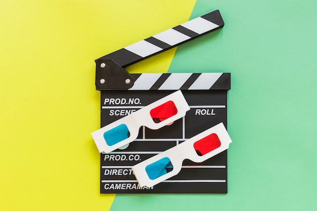 Cardboard 3d glasses on clapboard 