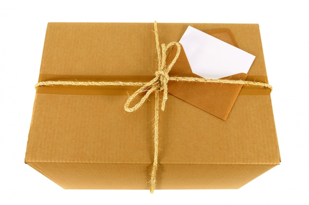 Cardboard box with blank message card