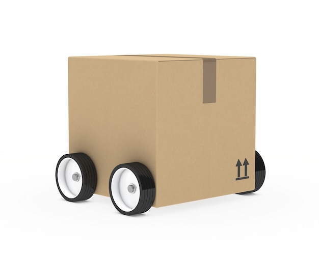 Free photo cardboard box with wheels