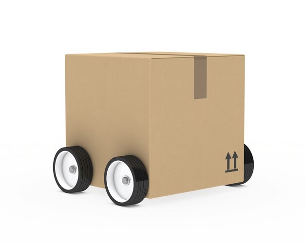 Картонная коробка с колесами