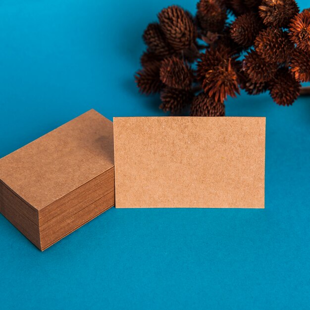 Cardboard business card decoration mockup
