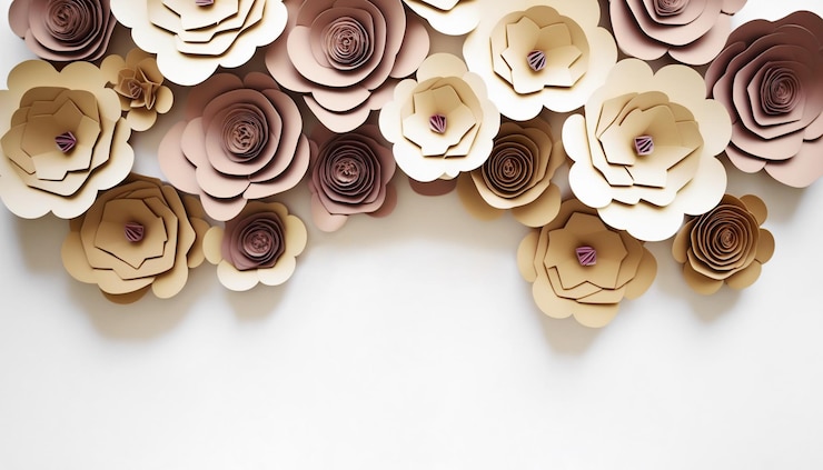 Free Photo cardboard flowers on white background and copyspace