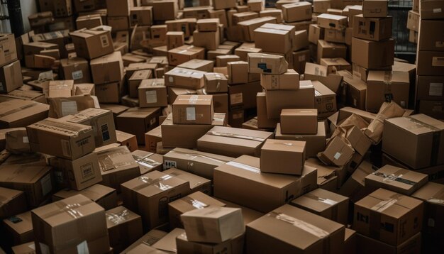 Склад картонной упаковки укладывает ящики для транспортировки, созданные ИИ