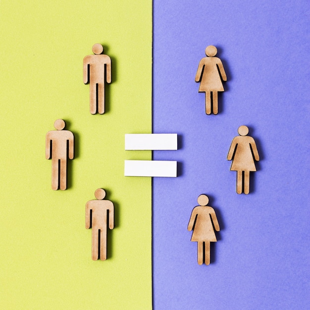 Cardboard people women and men equality  sign