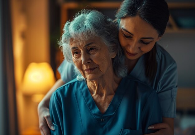 Care job scene with senior patient being cared for