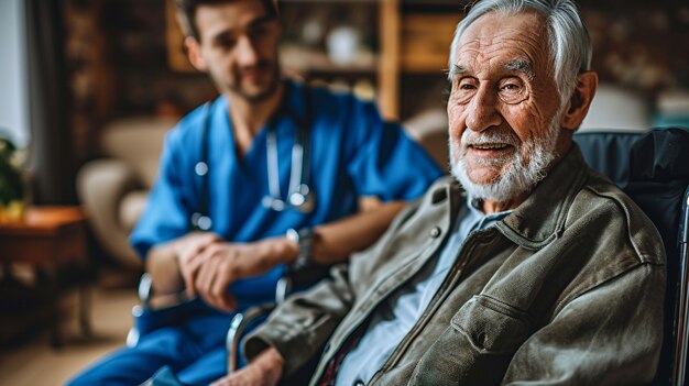 Care job scene with senior patient being cared for