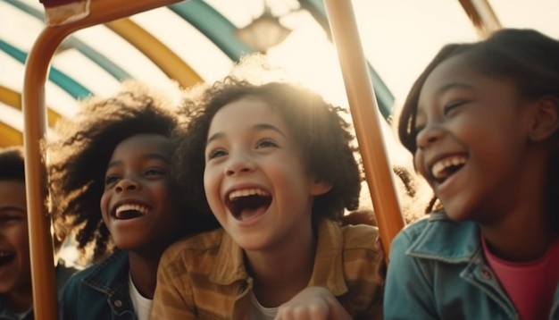 Free Photo | A carefree group of children playing outdoors generated by AI