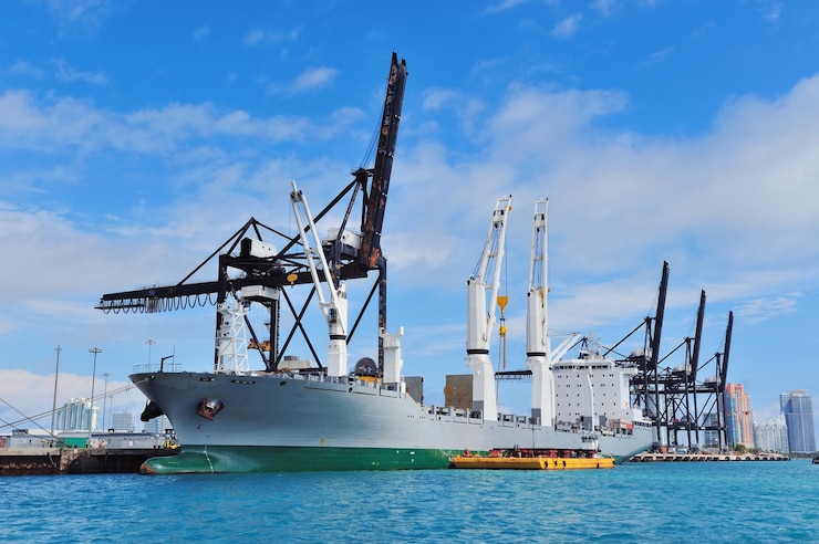 Free Photo cargo ship at miami harbor
