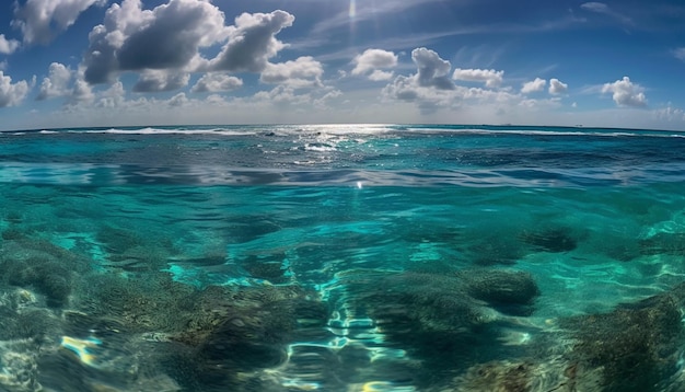 AIが生成したカリブ海の透き通った青い海の色とりどりのサンゴ