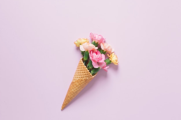 Carnations in waffle cone