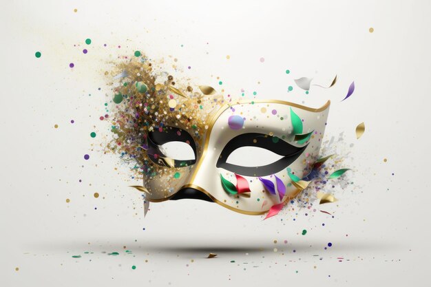 Carnival mask with confetti isolated on white background Masquerade one mask template for carnival