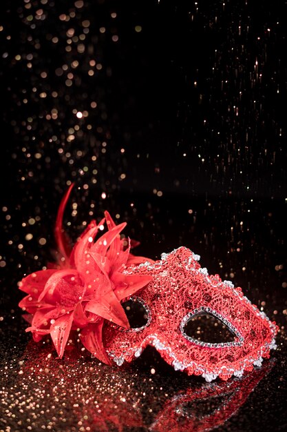 Carnival mask with glitter and copy space