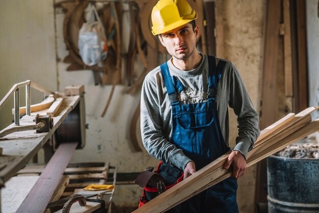 Carpenter in garage