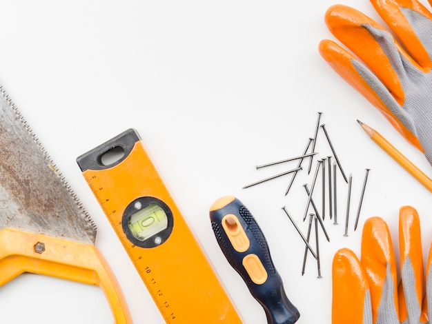 Carpenter instruments on white background