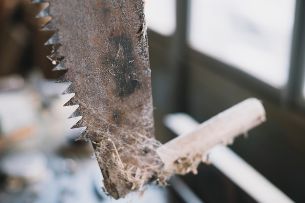 Free photo carpentry concept with close up of saw