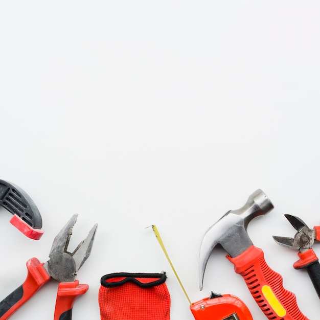 Carpentry instruments on white background