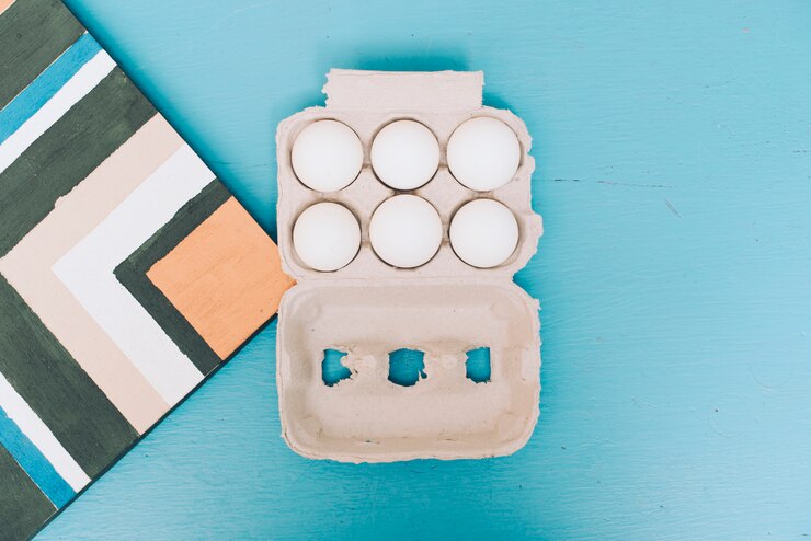 Free Photo carpet and eggs carton on blue background
