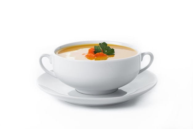 Free photo carrot soup with cream and parsley