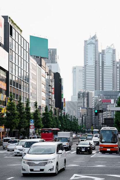 Cars in city traffic in daylight