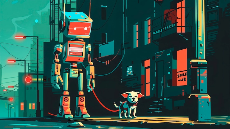 Free Photo cartoon ai robot character scene