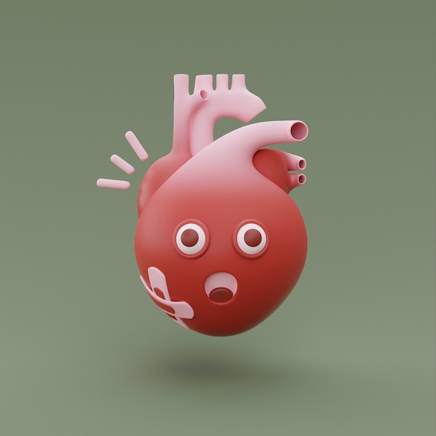Бесплатное фото Мультяшное анатомическое сердце с пластырями