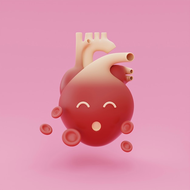 Free photo cartoon anatomical heart with red blood cells