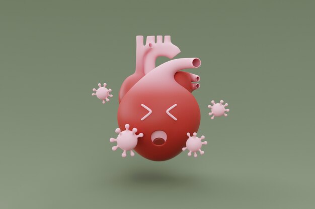 Мультяшное анатомическое сердце с вирусными формами