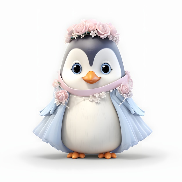 Cartoon animated penguin with dress