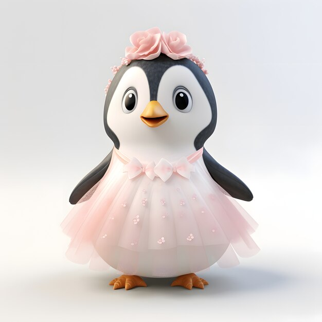 Cartoon animated penguin with dress