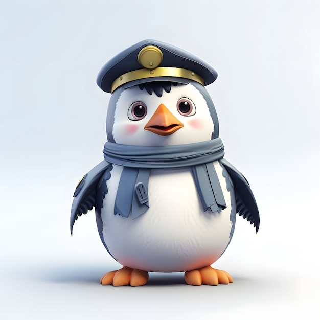 Cartoon animated penguin with police officer outfit