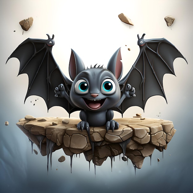 Free photo cartoon bat on a piece of land 3d illustration