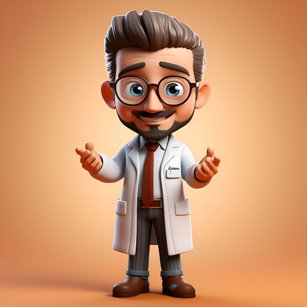 Free photo cartoon character of doctor with glasses and white coat with thumbs up