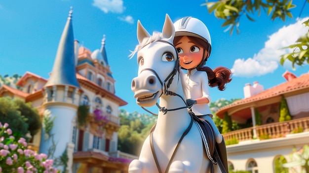 Free photo cartoon character horse riding illustration