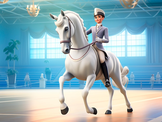 Free photo cartoon character horse riding illustration