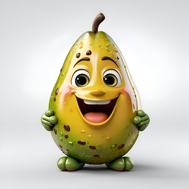 Бесплатное фото Карикатурный персонаж авокадо с улыбающимся лицом 3d-рендеринг