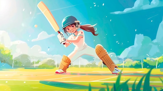 Foto gratuita personaggio di cartone animato che gioca a cricket sul campo