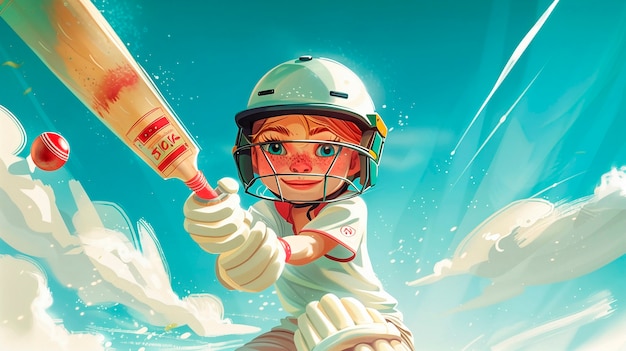 Бесплатное фото Карикатурный персонаж играет в крикет на поле